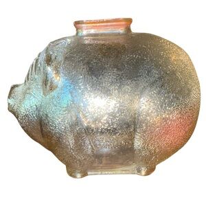 Vintage Glass Piggy Bank – Embossed Texture – Clear